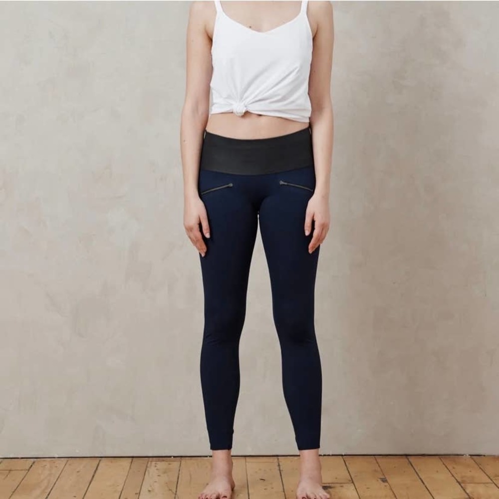 Aday Navy Throw and Roll Zipper Minimalist Capsule Wardrobe Preppy Leggings